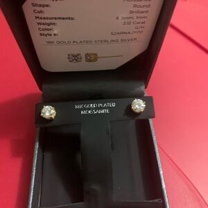 New 18K Gold Plated Moissanite 6.5 mm 2.12 TW diamond stud Earrings.
